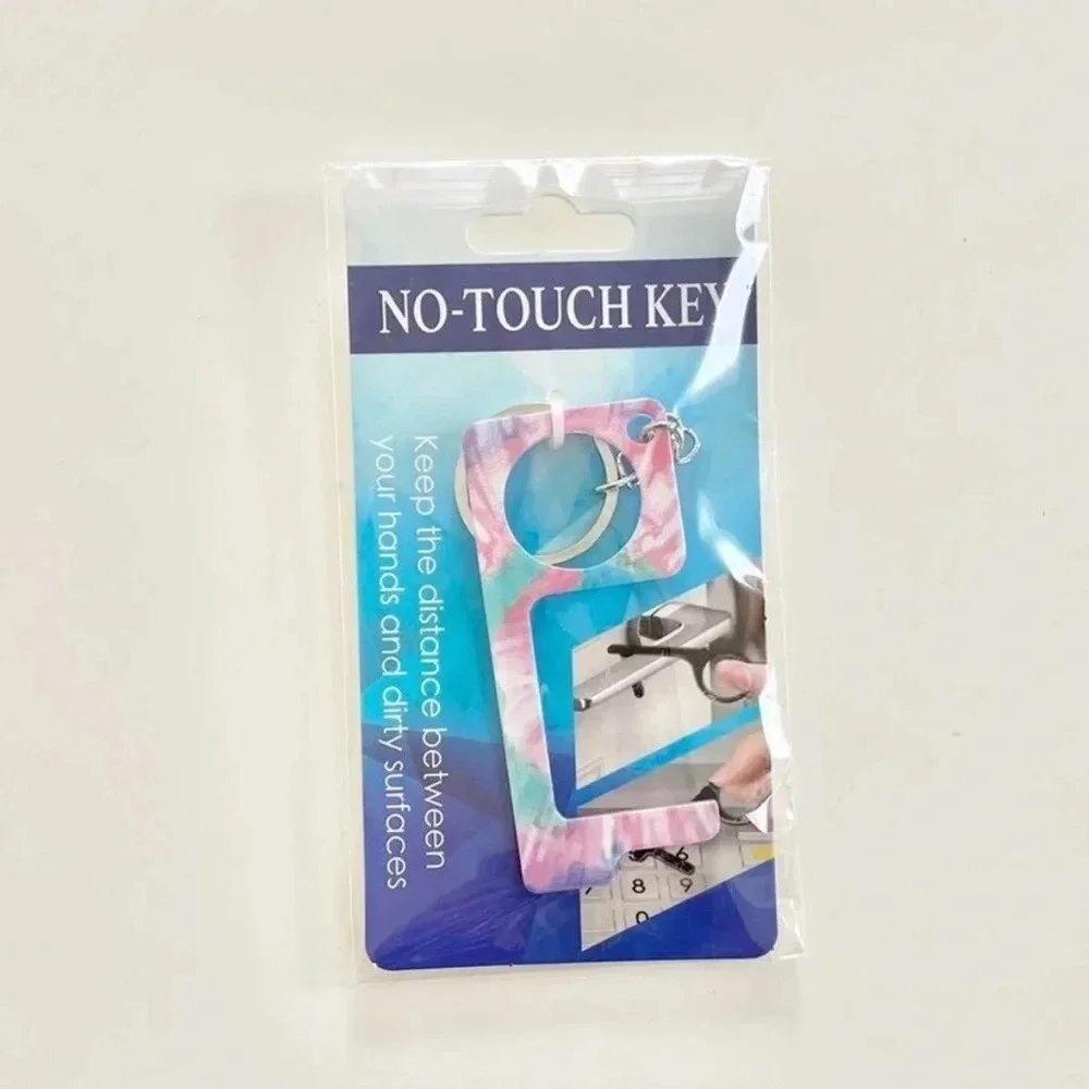No-Touch Key and Door Handle Opener Keychain Pink Abstract Print Design